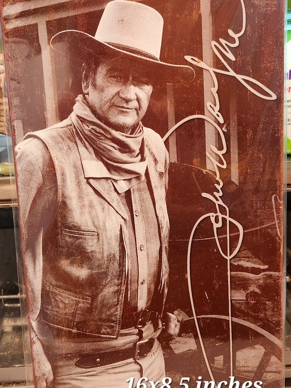 John Wayne Cowboy Legend Signature Tin Metal Sign Western Duke Decor 8.5 x 16